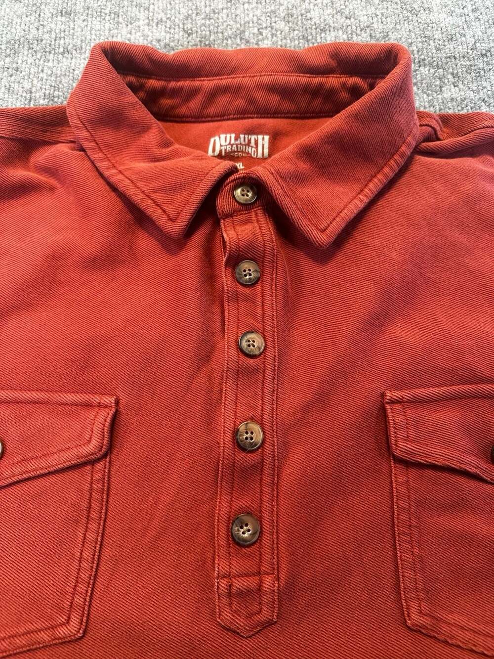Duluth Trading Co Men's 2XL Short Sleeve Button-Front Pocket Polo Shirt Red Work
